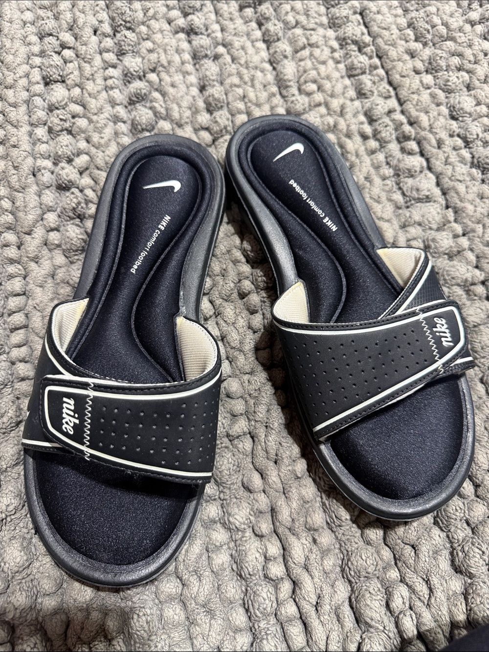 Nike Black Slide Sandals with Cream Accents